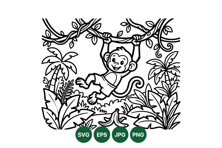 Cute Jungle Monkey Animal Vector Illustration