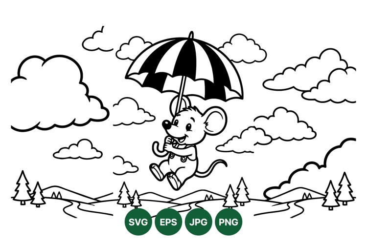 Hand Drawn Cute Mouse With Umbrella Vector