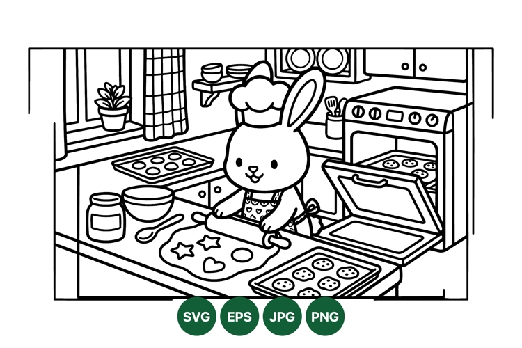 Cute Bunny Baking Clipart Illustration For Crafts