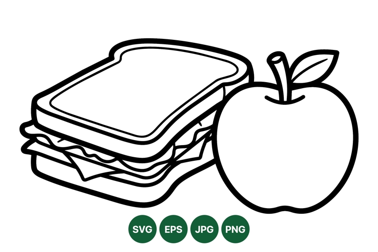 Hand Drawn Sandwich And Apple Clipart Illustration