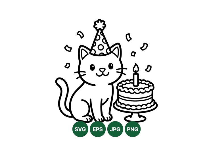 Cute Cat Birthday Clipart Illustration Design