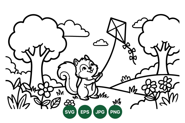 Black And White Cute Squirrel Kite Svg Clipart