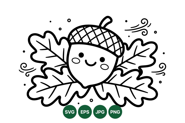 Hand Drawn Cute Acorn And Oak Leaf Clipart