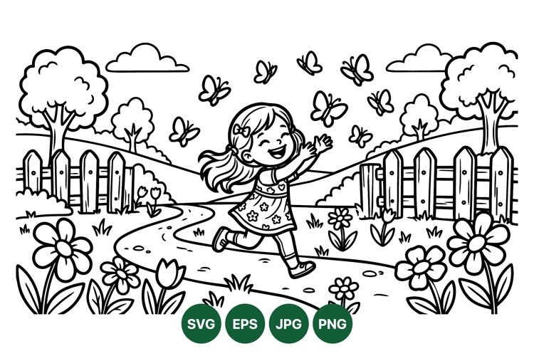 Cute Happy Girl Playing Outdoors Svg Illustration