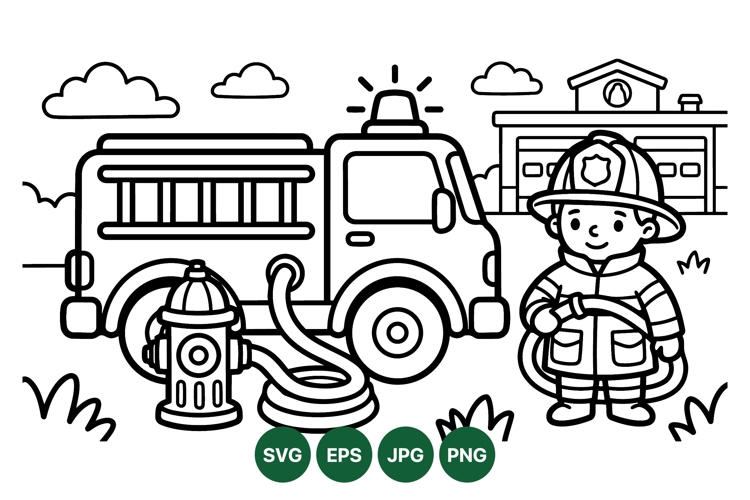 Cute Firefighter Truck Cartoon Clipart Design