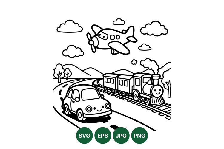 Cute Kids Vehicle Coloring Svg Design