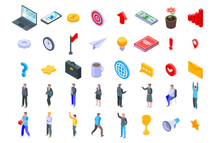 Entrepreneur icons set, isometric style