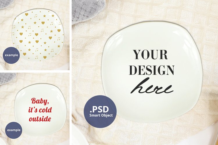 White Plate Mockup Neutral Background Full Wrap PSD JPG example image 1