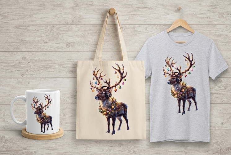 DJ Reindeer with Headphones Christmas Art