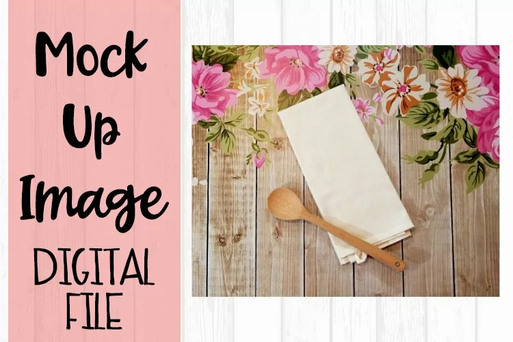 Kitchen Towel on Pink Flowers Mock Up
