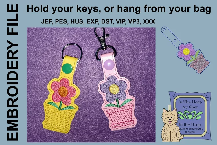 ITH Potted Flower Vinyl Key Fob or Bag Tag - Snap Tab