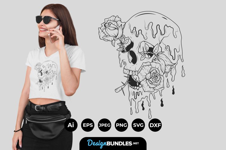 Melting Skull and Rose SVG