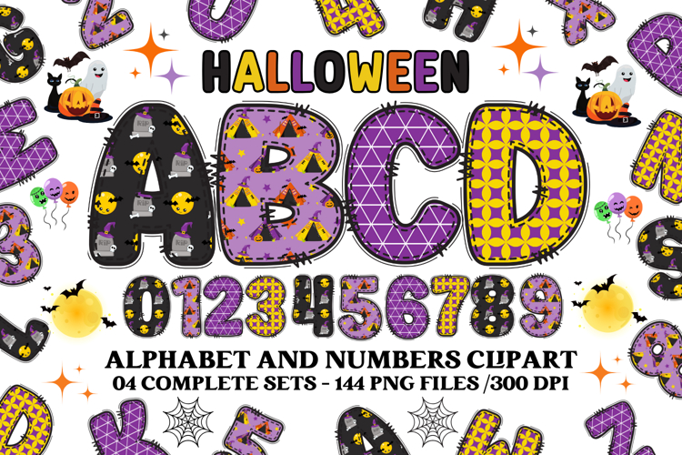 Halloween Alphabet png clipart, halloween letters doodle