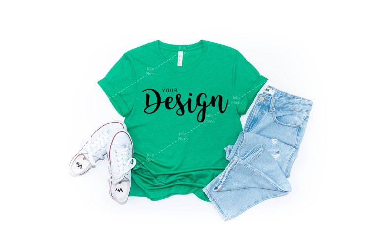 Bella Canvas Mockup 3001 Heather Kelly T-shirt Unisex Tee example image 1