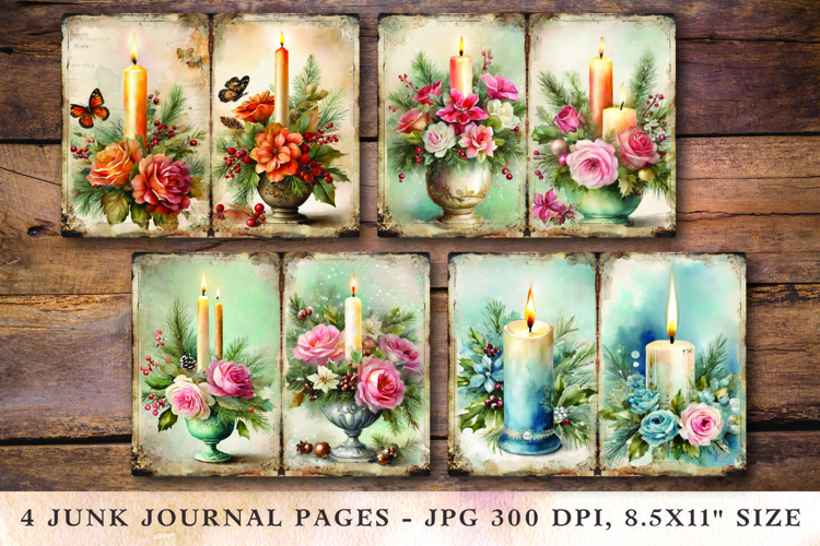 Junk Journal Pages - floral candle