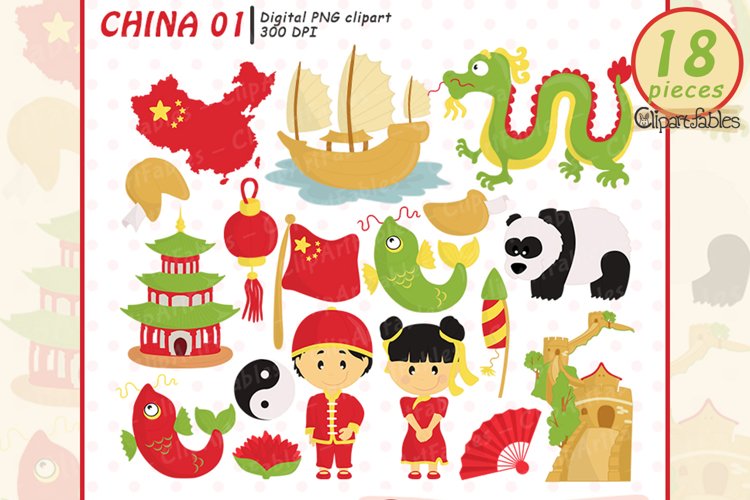 Cute CHINA clipart, Chinese New Year clipart, Travel art example image 1