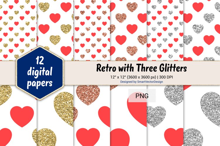 Hearts Retro with Three Glitters Color Combo #21 example image 1