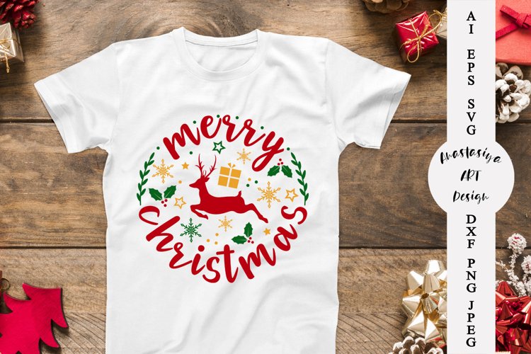 Merry christmas svg, Christmas ornament svg, Reindeer example image 1