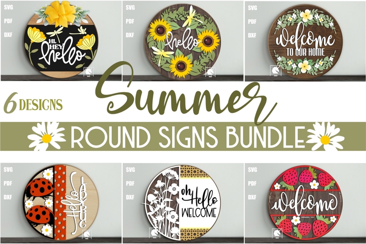 Summer Door Hanger Bundle SVG | Summer Round Signs SVG