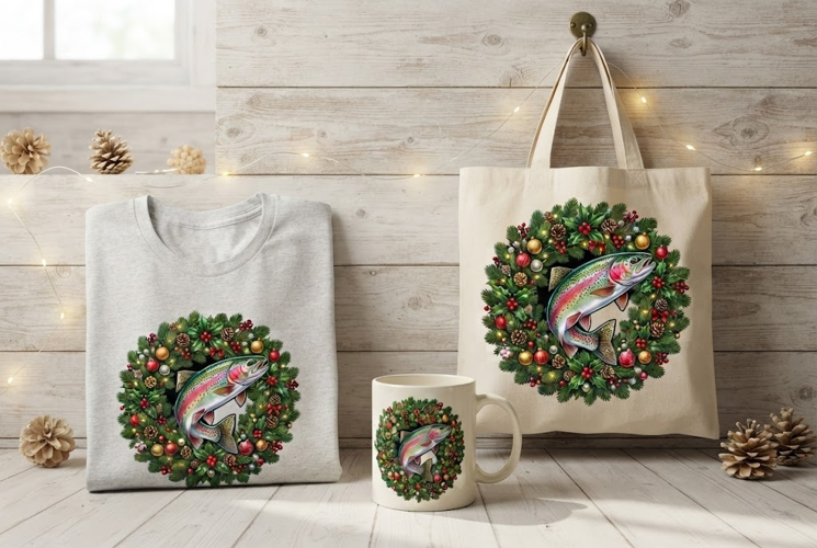 Christmas Trout Wreath Holiday Art