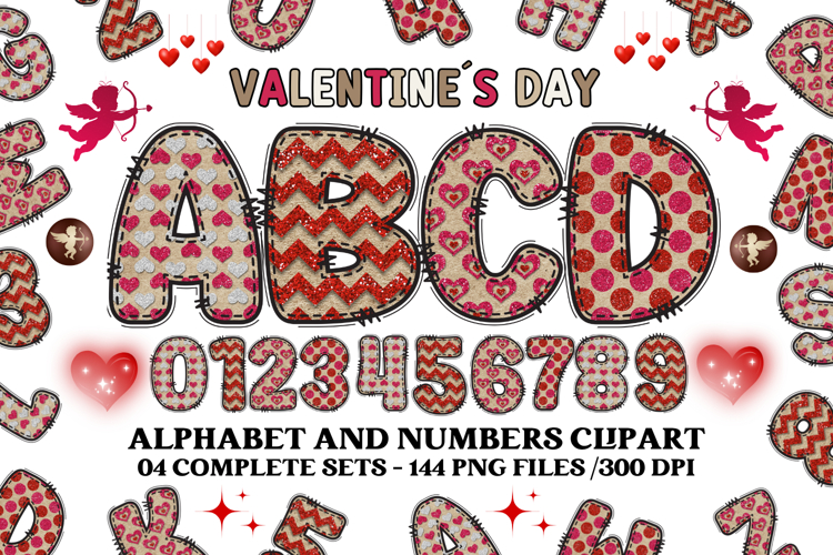 Valentine Alphabet Clip Art, valentines day letters doodle