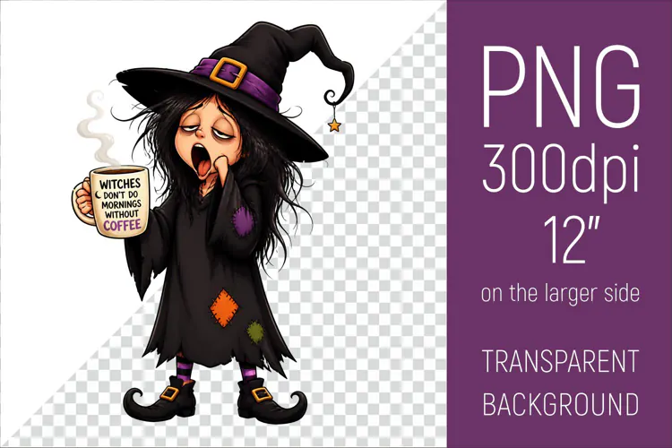 Funny Morning Coffee Witch | Halloween Clipart
