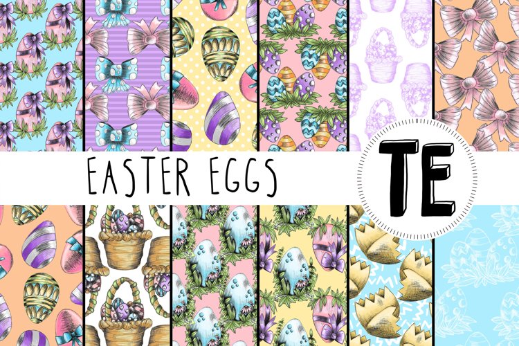 Easter Eggs Digital Paper Pack. 12 Seamless Patterns. example image 1