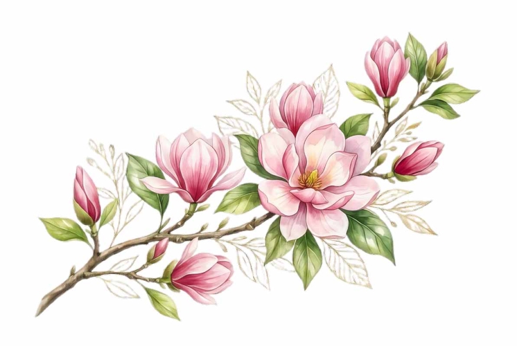 Watercolor soft bouquet with green leaves