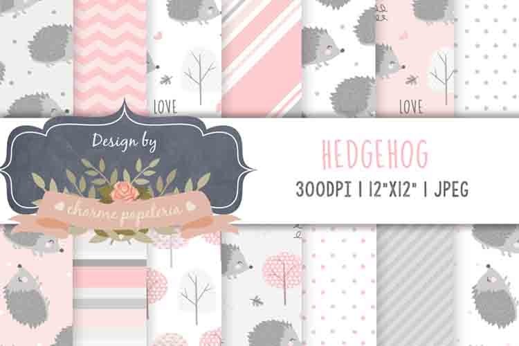 Hedgehog digital paper, Pink and Gray Digital Paper, Cute