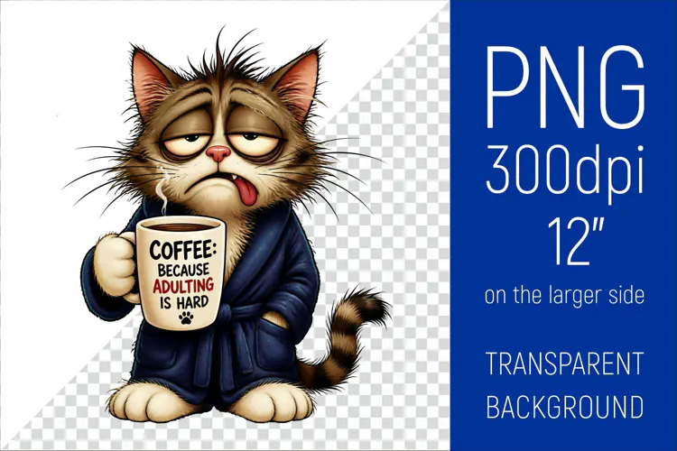 Funny Morning Coffee Cat |Cute Coffee Lover Clipart