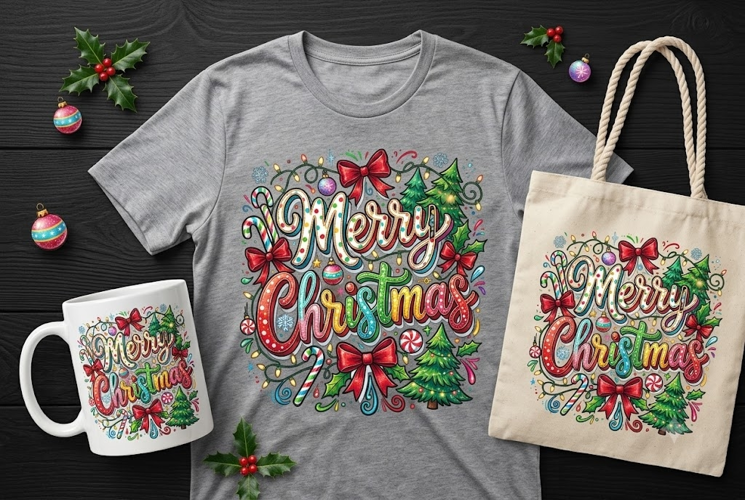 Merry Christmas PNG | Colorful Holiday Typography Design