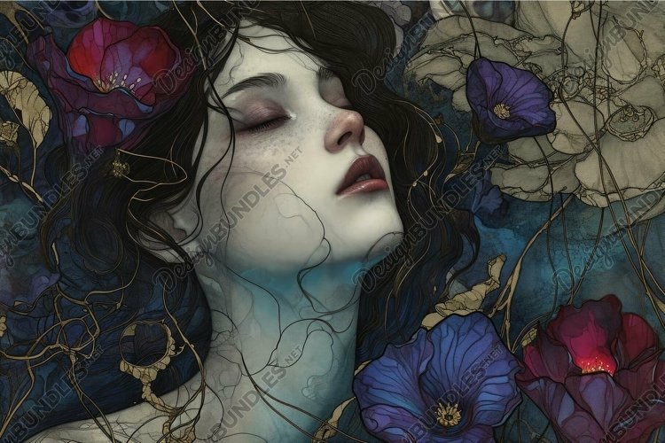 Ornate Art nouveau woman face. Generate Ai example image 1