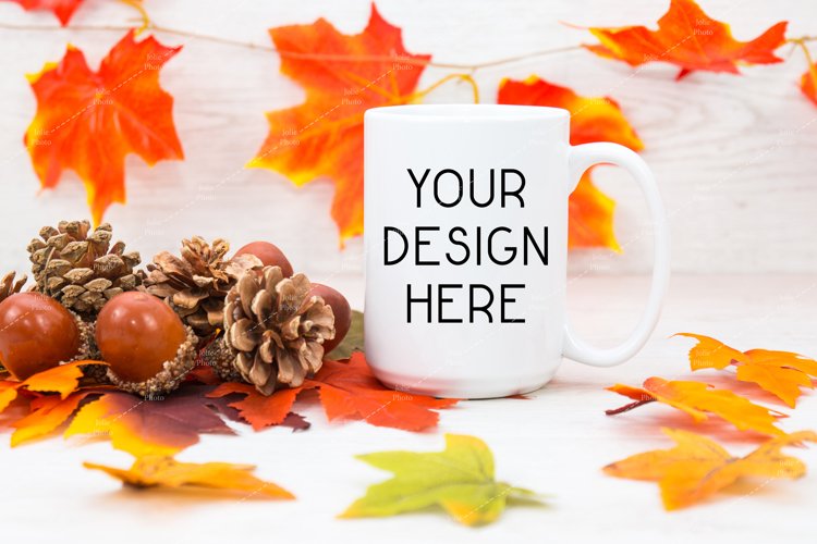 Mug Mockup 15 Oz Blank White Coffee Cup Fall Mock up example image 1