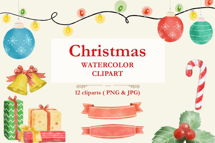 Christmas elements | watercolor illustrations| clipart example image 1