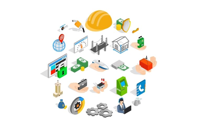 Industrial company icons set, isometric style example image 1