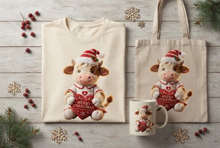 RN Daisy Christmas Nurse Cow Holiday Art Print example image 1