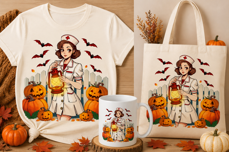 Halloween Nurse with Lantern PNG | Spooky Pumpkin Nurse