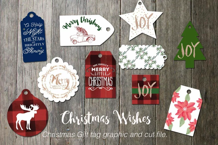 Christmas wishes Gift Tag Graphics and Cut file.