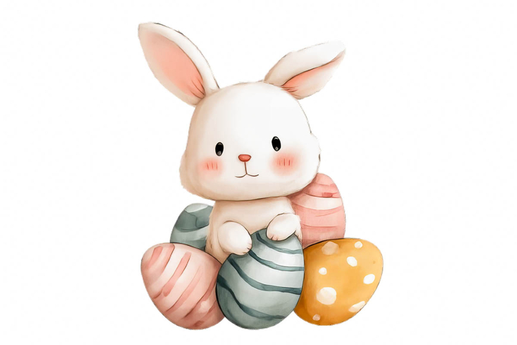 Cute Easter Bunny & Eggs PNG