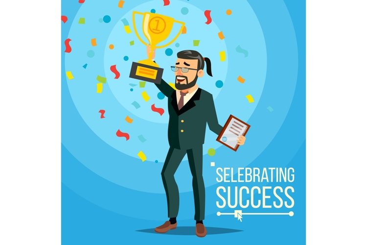 Business Victory Vector. Joyful Bearded Businessman With example image 1