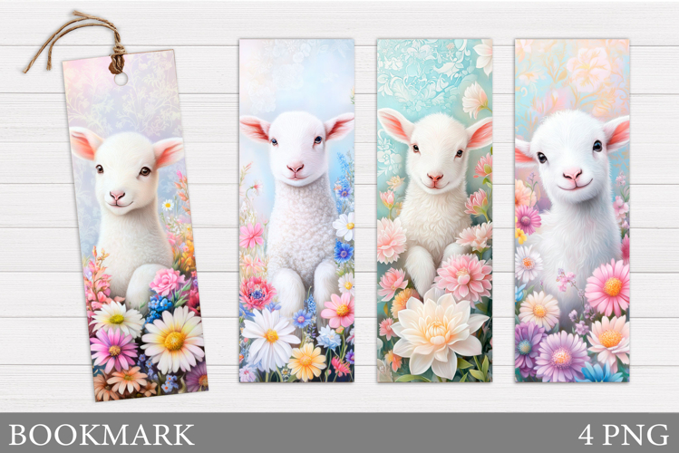 Cute Lamb Bookmark Design. Lamb Flowers Bookmark Sublimation