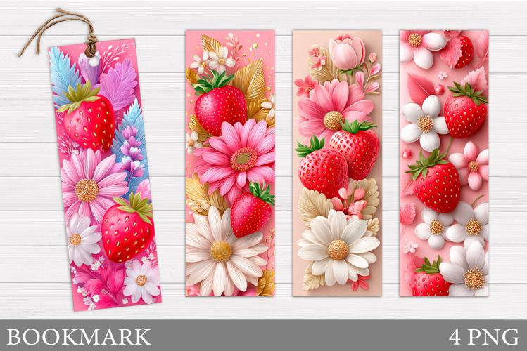 Strawberry Bookmark Design. Flowers Bookmark Sublimation