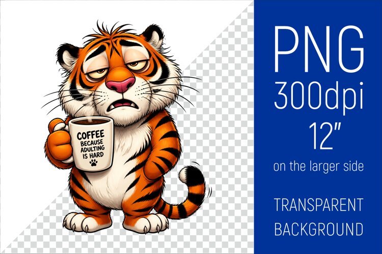 Funny Morning Coffee Tiger |Cute Coffee Lover Clipart example image 1