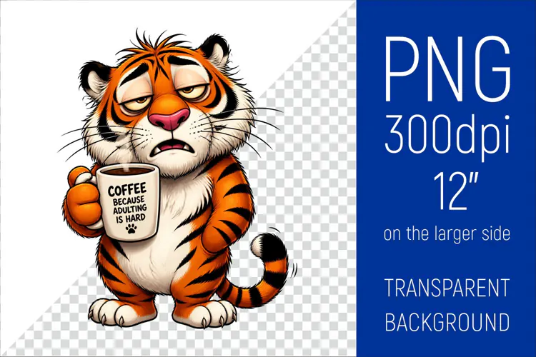Funny Morning Coffee Tiger |Cute Coffee Lover Clipart