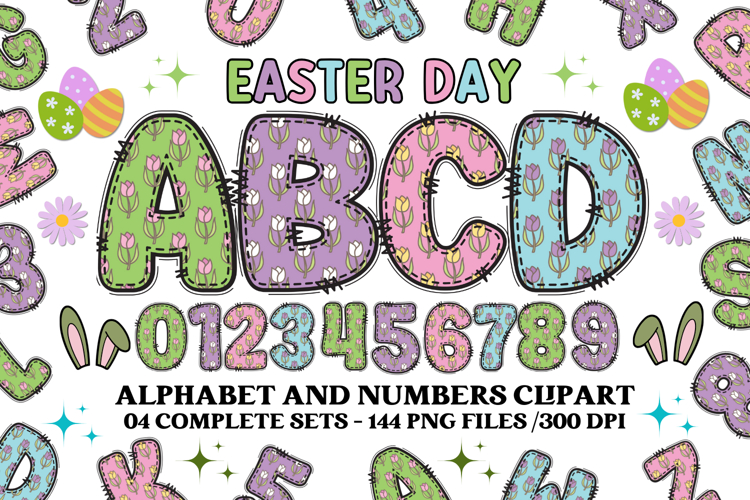 Easter Day Alphabet png clipart, easter day letters doodle