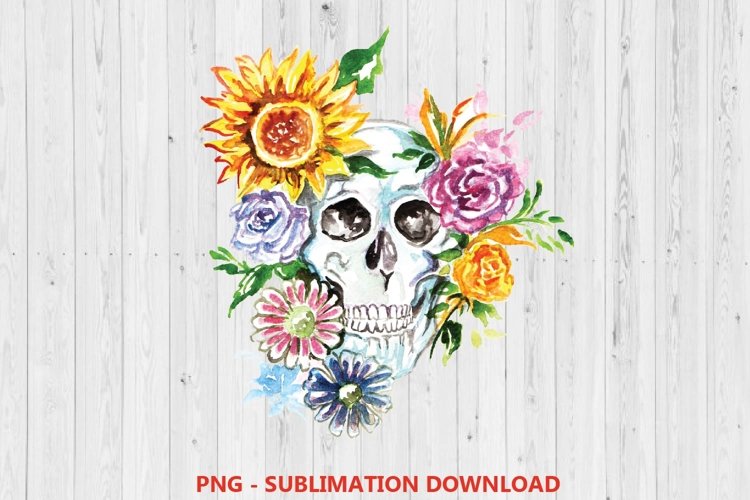 Floral Sugar skull, Sugar Skull sublimation Design, skull example image 1