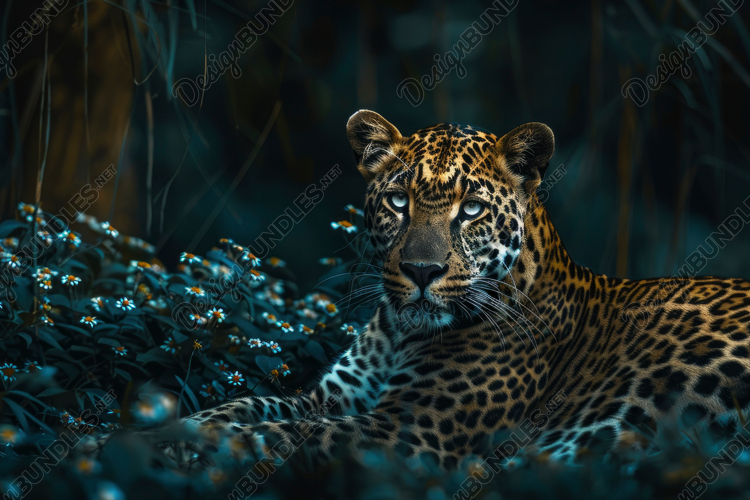 Leopard with Night Flowers Background Wallpaper