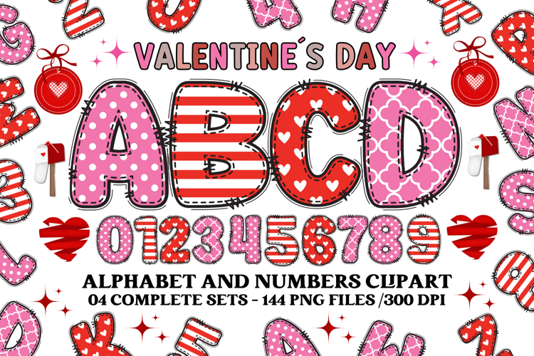 Valentine Alphabet Clip Art, valentines day letters doodle