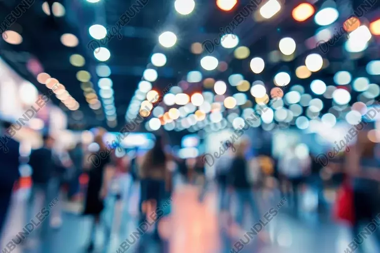 Vibrant Blur of People Walking Around in a Convention Center
