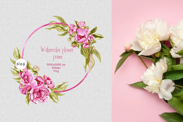 Watercolor flower frame PNG